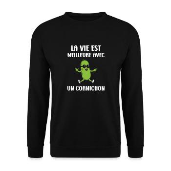 Humour Cornichon - Sweat-shirt Unisexe - noir - Devant - Alina (178cm) & Michal (187cm)
