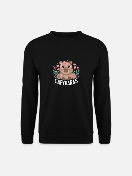 Cute Capybara with Hearts and Glasses, Capybaras - Unisex Sweatshirt - black