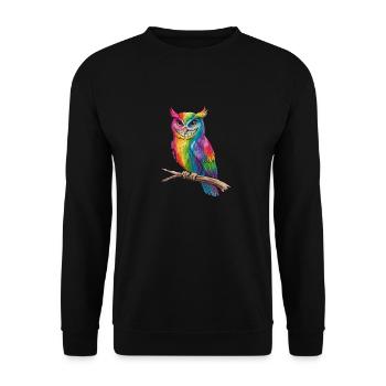 Bunte LGBTQ Eule Mit Stolz - Unisex Pullover - Schwarz - Vorne - Alina (178cm) & Michal (187cm)