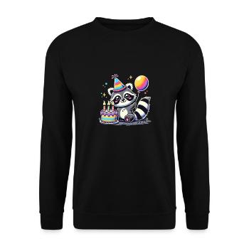Raccoon Kid Celebrating Birthday - Unisex Pullover - Schwarz - Vorne - Alina (178cm) & Michal (187cm)