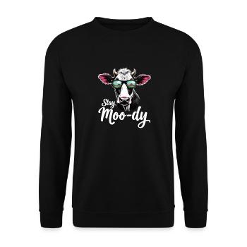 Stay Moo-dy Lustiges Kuh Tierliebhaber Bauernhof - Unisex Pullover - Schwarz - Vorne - Alina (178cm) & Michal (187cm)
