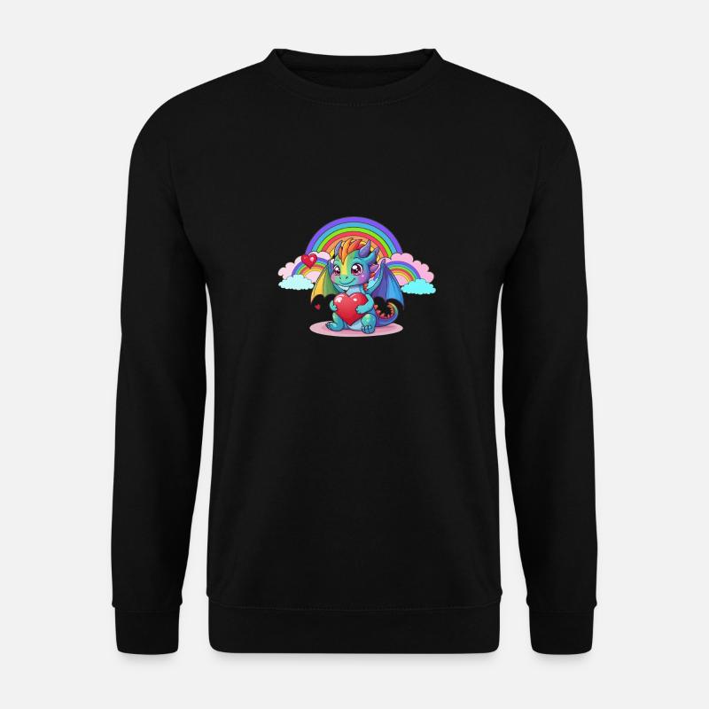 Drache Drachen Regenbogen Kinder Kind - Unisex Pullover - Schwarz