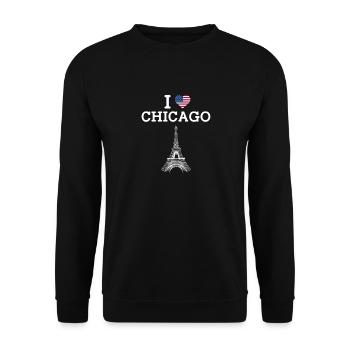 I Love Chicage USA Flagge Cool Eiffelturm Liebhaber - Unisex Pullover - Schwarz - Vorne - Alina (178cm) & Michal (187cm)