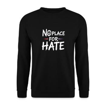 No Place for Hate Friedensbotschaft gegen Hass - Unisex Pullover - Schwarz - Vorne - Alina (178cm) & Michal (187cm)