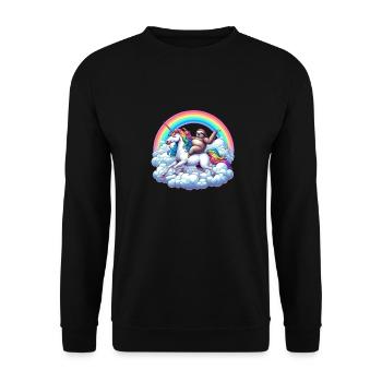 Sloth riding unicorn under rainbow clouds - Unisex Sweatshirt - black - Front - Alina (178cm) & Michal (187cm)