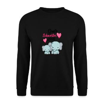 Große Schwester 2026 Süße Elefanten Geschwister - Unisex Pullover - Schwarz - Vorne - Alina (178cm) & Michal (187cm)