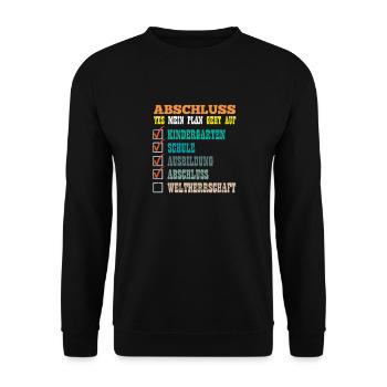 ABSCHLUSS MEIN PLAN GEHT AUF WELTHERRSCHAFT Lustig - Unisex Pullover - Schwarz - Vorne - Alina (178cm) & Michal (187cm)