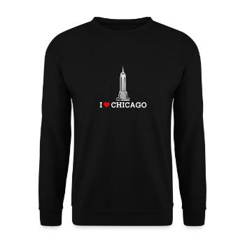 I love Chicago Estate Lover Cool Heart Flagge USA - Unisex Pullover - Schwarz - Vorne - Alina (178cm) & Michal (187cm)