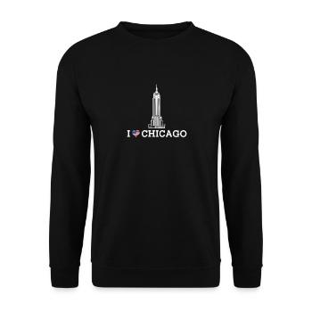 I love Chicago Cool Empire Illinois Heart Flag Wortspiel - Unisex Pullover - Schwarz - Vorne - Alina (178cm) & Michal (187cm)