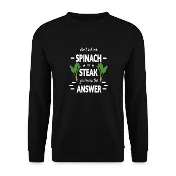 Spinatzeit oder Steak ironisch aufbereitet lustig - Unisex Pullover - Schwarz - Vorne - Alina (178cm) & Michal (187cm)