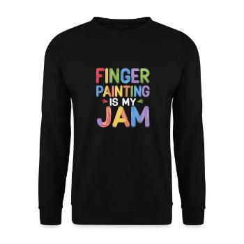 Finger Malerei Ist Mein Ding Farbenfrohes Finger - Unisex Pullover - Schwarz - Vorne - Alina (178cm) & Michal (187cm)