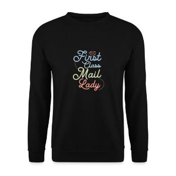 First Class Mail Lady Postal Worker Mail - Unisex Pullover - Schwarz - Vorne - Alina (178cm) & Michal (187cm)