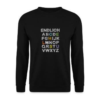 Endlich Schule Alphabet ABC Buchstaben Schüler - Unisex Pullover - Schwarz - Vorne - Alina (178cm) & Michal (187cm)