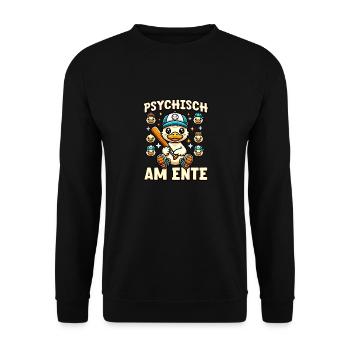 Psychisch Am Ente Ente Mit Baseballschläger - Unisex Pullover - Schwarz - Vorne - Alina (178cm) & Michal (187cm)