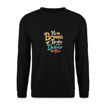 My Broom Broke So Now I Deliver Mail Mailman Posta - Unisex Pullover - Schwarz - Vorne - Alina (178cm) & Michal (187cm)