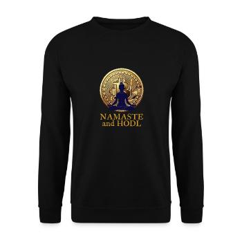 Namaste And Hodl Bitcoin - Unisex Pullover - Schwarz - Vorne - Alina (178cm) & Michal (187cm)