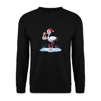 Weihnachtsstorch Mit Baby Geburt Weihnachtsfreude - Unisex Pullover - Schwarz - Vorne - Alina (178cm) & Michal (187cm)