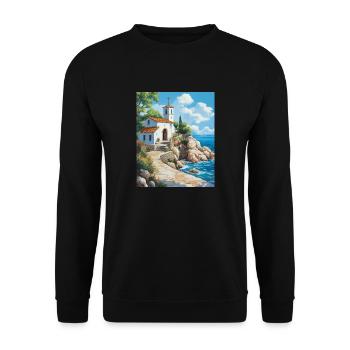 L’église chrétienne au bord de la mer en Grèce - Sweat-shirt Unisexe - noir - Devant - Alina (178cm) & Michal (187cm)