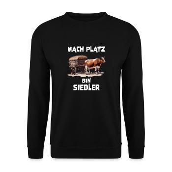KUH PLANWAGEN MACH PLATZ BIN SIEDLER - Unisex Pullover - Schwarz - Vorne - Alina (178cm) & Michal (187cm)