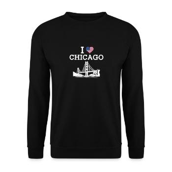 I Love Chicago USA Heart Flag Golden Gate Bridge - Unisex Sweatshirt - black - Front - Alina (178cm) & Michal (187cm)
