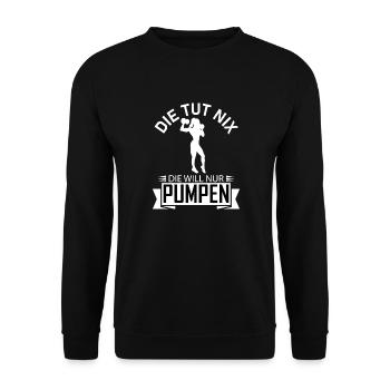 PUSSIES PUMPEN Zeichenfläche 1 Kopie - Unisex Pullover - Schwarz - Vorne - Alina (178cm) & Michal (187cm)