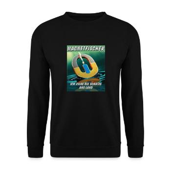 MAGNET FISCHER ZIEHE DIE SCHÄTZE ANS LAND - Unisex Pullover - Schwarz - Vorne - Alina (178cm) & Michal (187cm)