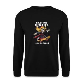 SENSENMANN FRAU SKATEBOARD SKATING IS BETTER - Unisex Pullover - Schwarz - Vorne - Alina (178cm) & Michal (187cm)