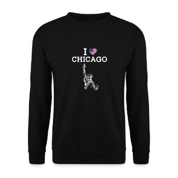 I Love Chicago USA Flag Statue Of Liberty Heart - Unisex Sweatshirt - black - Front - Alina (178cm) & Michal (187cm)