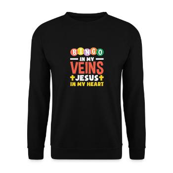 Bingo In My Veins Jesus Heart Bingo Players - Unisex Sweatshirt - black - Front - Alina (178cm) & Michal (187cm)