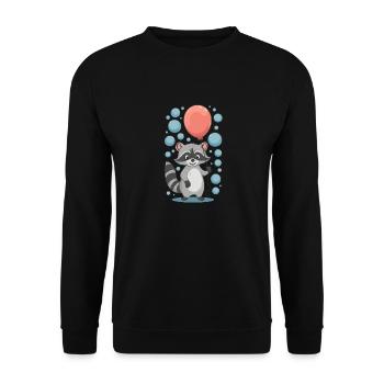 Cheerful raccoon with balloon and bubbles - Unisex Sweatshirt - black - Front - Alina (178cm) & Michal (187cm)