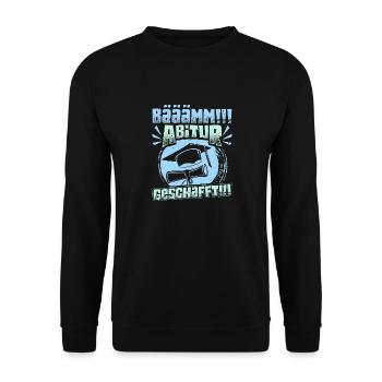 ABITUR GESCHAFFT!! Abi Geschafft Lustiges - Unisex Pullover - Schwarz - Vorne - Alina (178cm) & Michal (187cm)