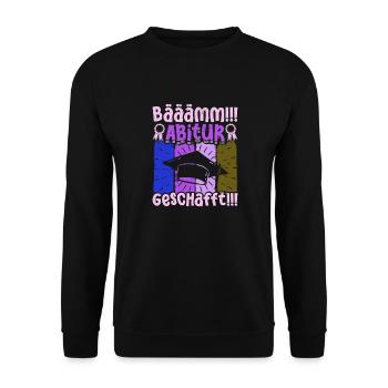 ABITUR GESCHAFFT!! Abi Geschafft Lustiges - Unisex Pullover - Schwarz - Vorne - Alina (178cm) & Michal (187cm)