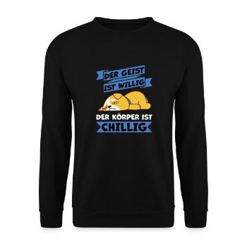 body chill haha i piss me - Unisex Sweatshirt - black - Front - Alina (178cm) & Michal (187cm)