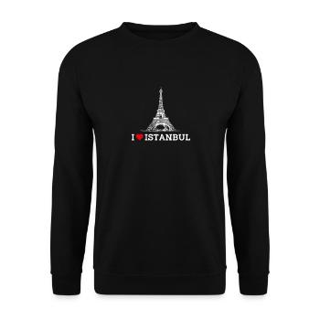 I love Istanbul Türkei Wortspiel Eiffelturm Liebhaber Wortspiel - Unisex Pullover - Schwarz - Vorne - Alina (178cm) & Michal (187cm)
