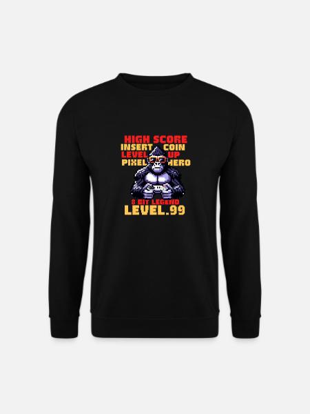 Pixel Gamer Gorilla – Level 99 - Unisex Pullover - Schwarz