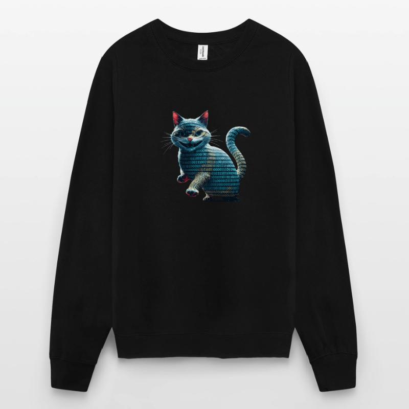 Tech cat with binary code for programmers and Unisex Sweatshirt