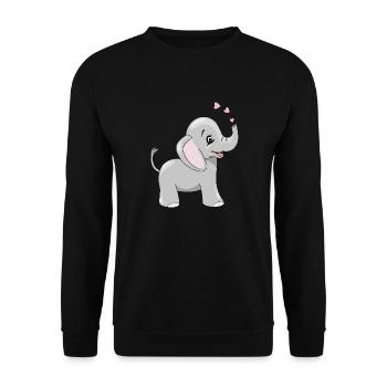 Niedliches glückliches Elefantenbaby mit Herzen - Unisex Pullover - Schwarz - Vorne - Alina (178cm) & Michal (187cm)