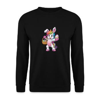 Colorful unicorn with easter eggs in basket - Unisex Sweatshirt - black - Front - Alina (178cm) & Michal (187cm)