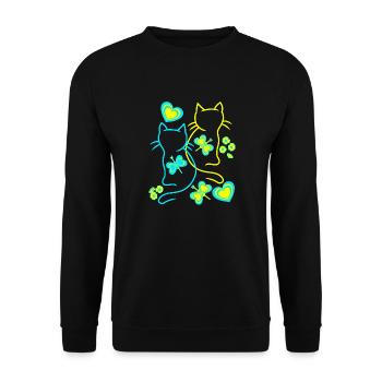 Retro Katzen Katze Vintage 80er 90er - Unisex Pullover - Schwarz - Vorne - Alina (178cm) & Michal (187cm)