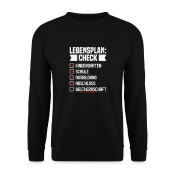 Abitur LEBENSPLAN CHECK WELTHERRSCHAFT Lustiges - Unisex Pullover - Schwarz - Vorne - Alina (178cm) & Michal (187cm)