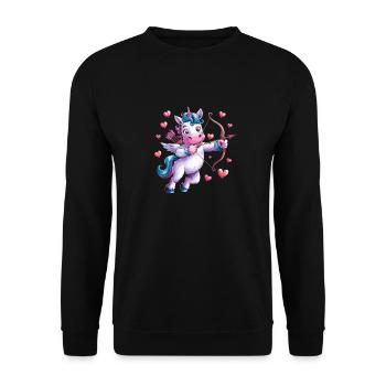 Niedliches Einhorn Amor mit Flügeln und - Unisex Pullover - Schwarz - Vorne - Alina (178cm) & Michal (187cm)