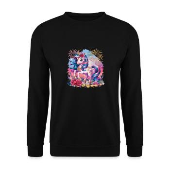 Licorne magique avec des fleurs et des feux d’artifice - Sweat-shirt Unisexe - noir - Devant - Alina (178cm) & Michal (187cm)