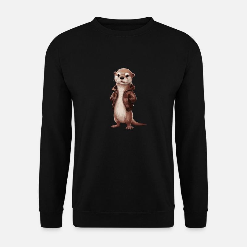 Cooler Otter Mit Lederjacke Illustrationskunst - Unisex Pullover - Schwarz