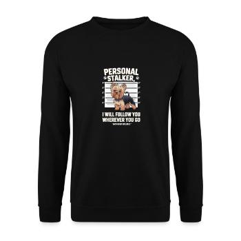Personal Stalker Hund Begleitet Dich Überall Hin - Unisex Pullover - Schwarz - Vorne - Alina (178cm) & Michal (187cm)