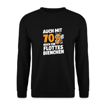 70. Geburtstag 70 Jahre Flottes Bienchen Frau - Unisex Pullover - Schwarz - Vorne - Alina (178cm) & Michal (187cm)