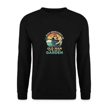 Never Underestimate A Man In The Garden Botanical - Unisex Pullover - Schwarz - Vorne - Alina (178cm) & Michal (187cm)