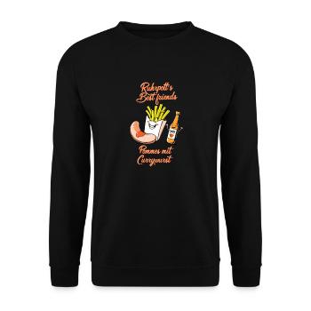 Ruhrpott Spaß Pommes mit Currywurst lustiges Motiv - Unisex Pullover - Schwarz - Vorne - Alina (178cm) & Michal (187cm)