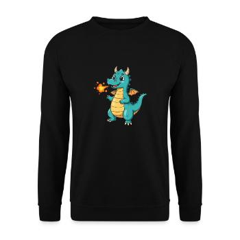 Dino Cartoon Dragon with Fire - Unisex Sweatshirt - black - Front - Alina (178cm) & Michal (187cm)