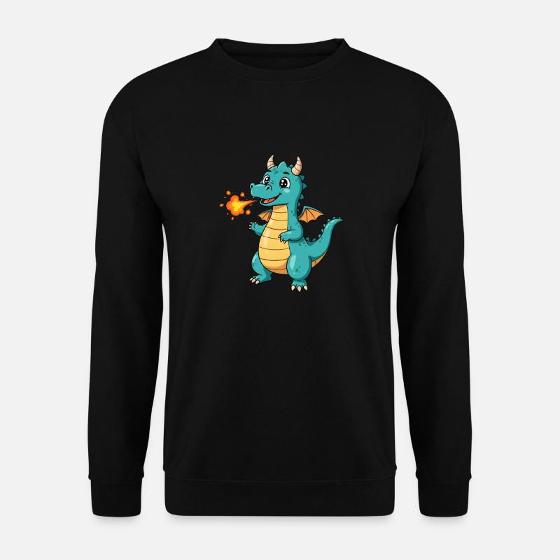 Dino Cartoon Drache mit Feuer - Unisex Pullover - Schwarz
