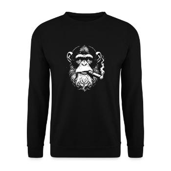 Schimpanse raucht eine Zigarre - Unisex Pullover - Schwarz - Vorne - Alina (178cm) & Michal (187cm)
